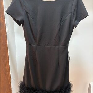 Lulu's black short-sleeve backless feather minidress